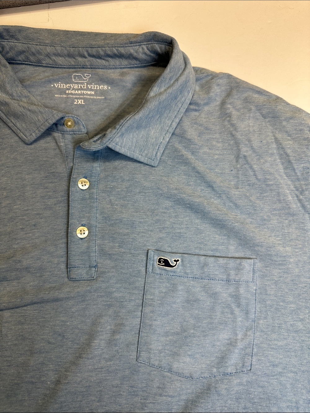 Vineyard Vines Edgartown Polo, Light Blue Short Sleeve Men's 2XL Cotton Blend